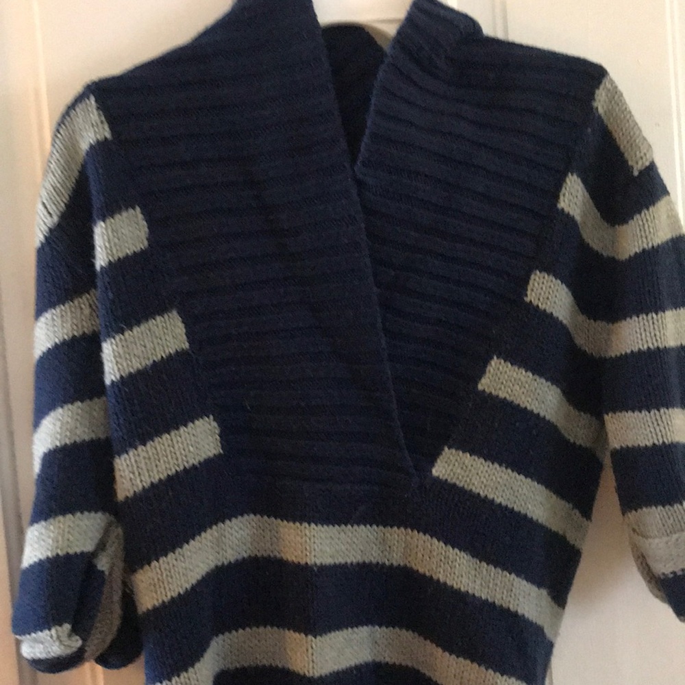 Navy and gray V-neck sweater